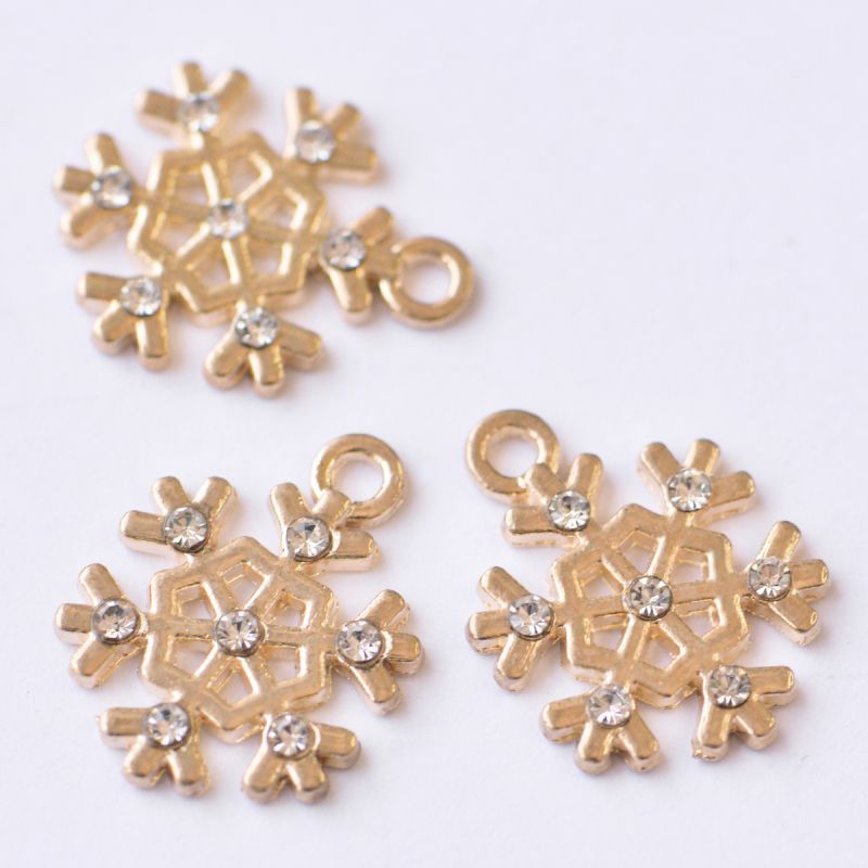 подвеска металлическая "снежинка кристалл", стразы, цвет светлое золото, 18x14x2 мм