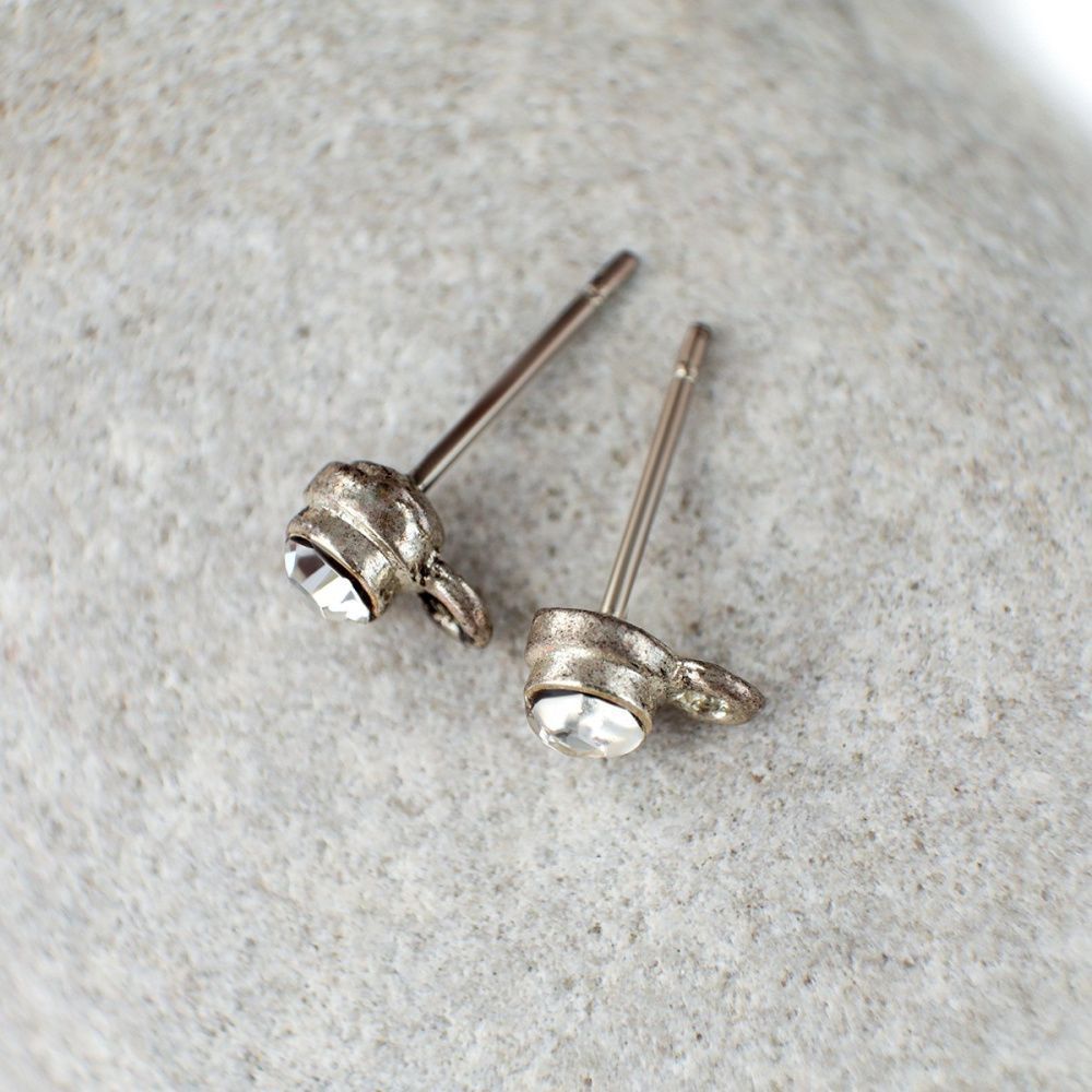 пуссеты "элегия", стразы, цвет серебро с патиной, 5х14 мм