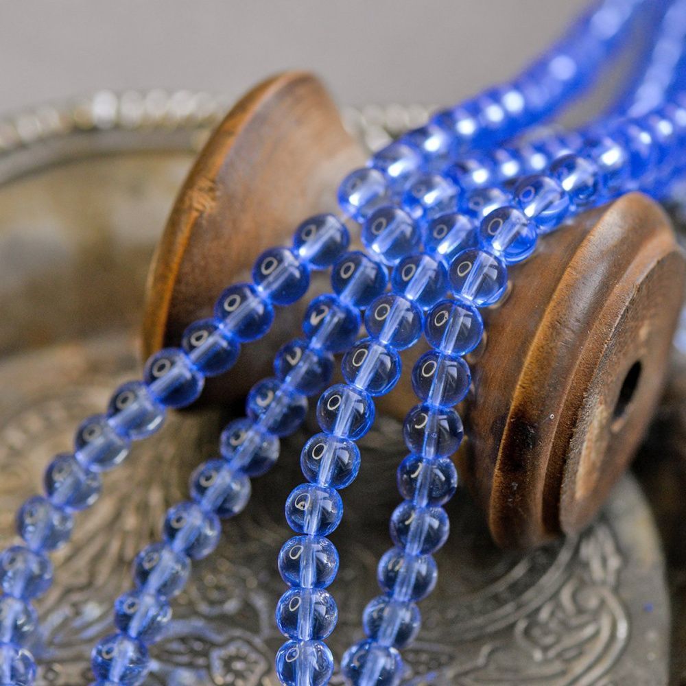 бусина, стекло 6, цвет голубой, 6 мм