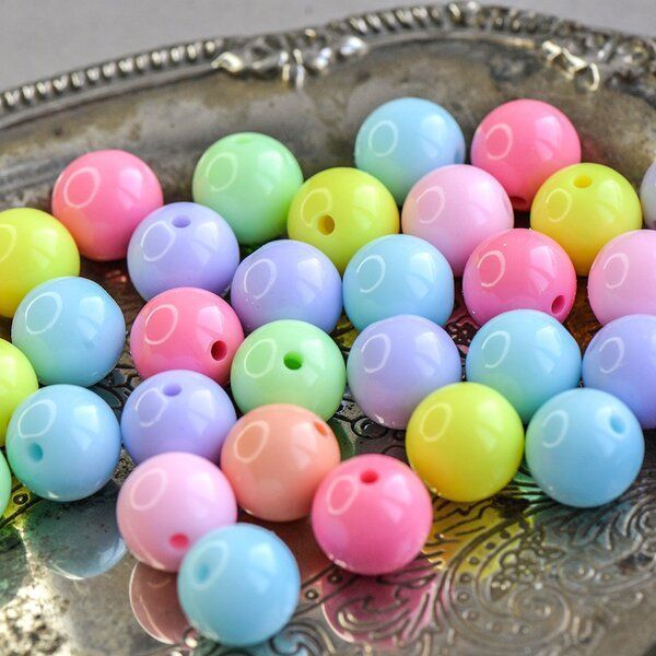 бусина, акрил "пастель", цветовой микс, 16 мм