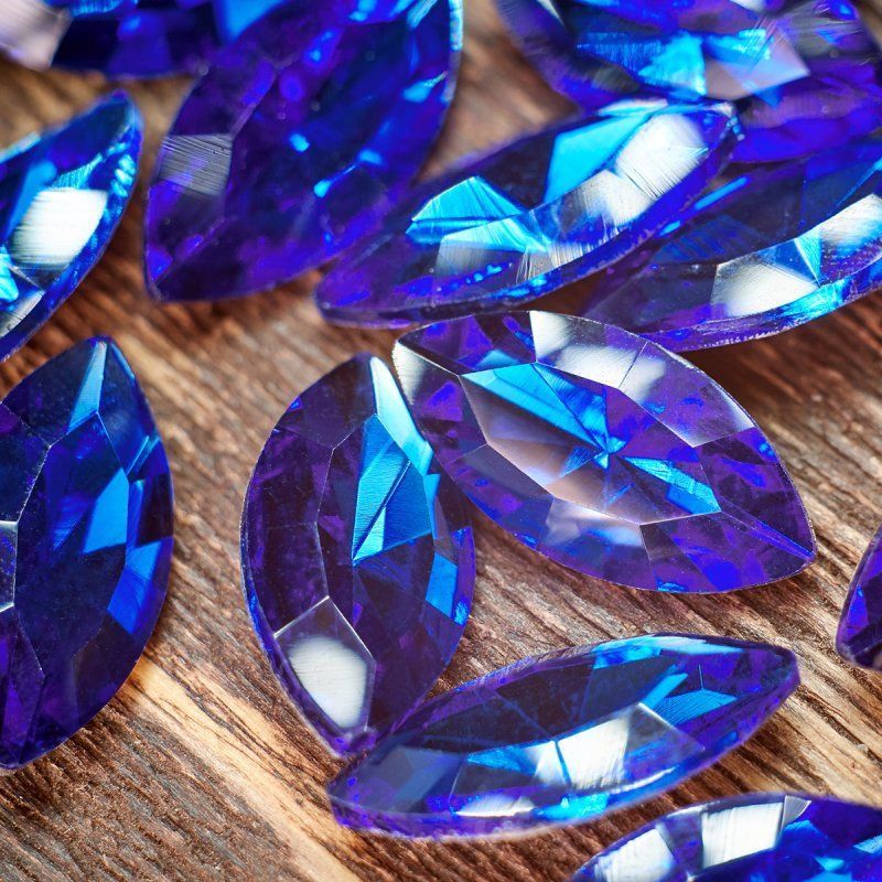 кабошон стекло кристалл, navette, цвет sapphire, 18х9 мм