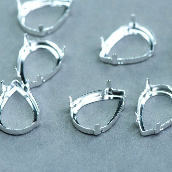 цапы для стразов каплевидные, открытые, серебро, 25х18 мм