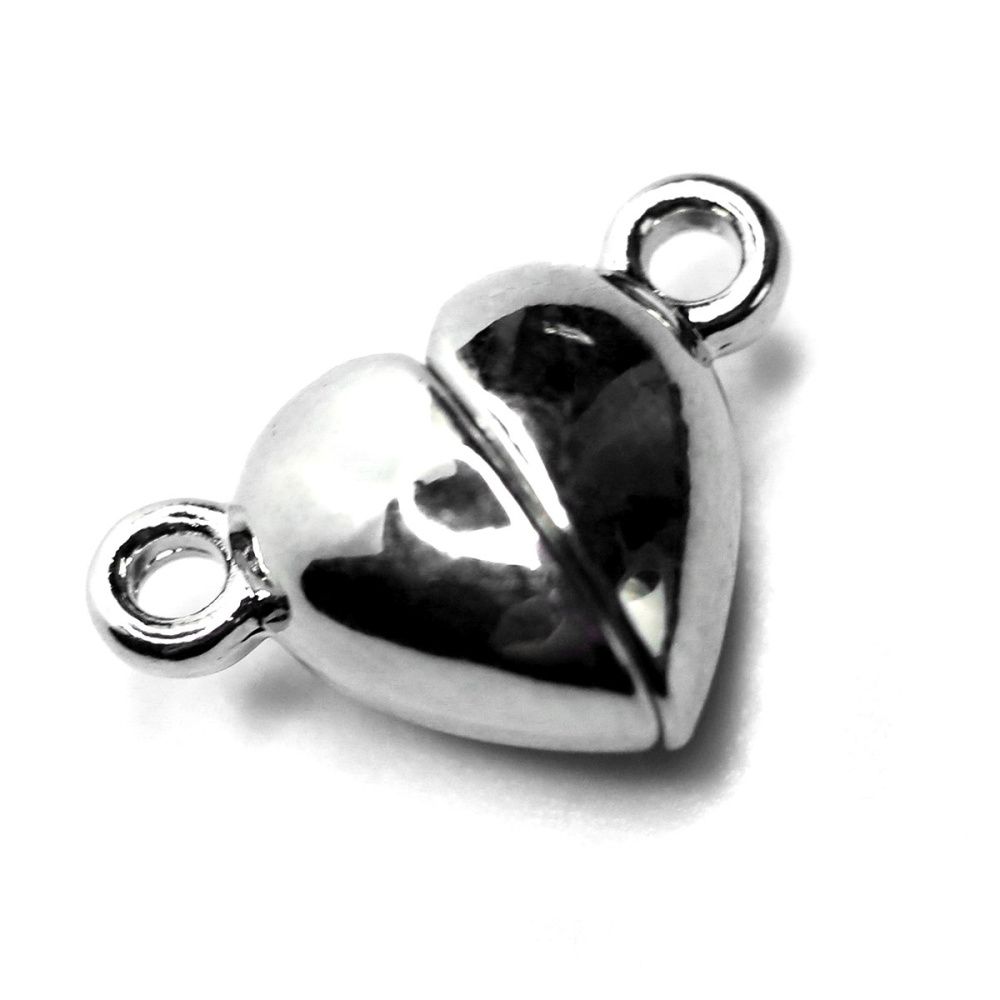 Замочки застежка магнитная "сердце", цвет платина, 9.5x15x6.5 мм