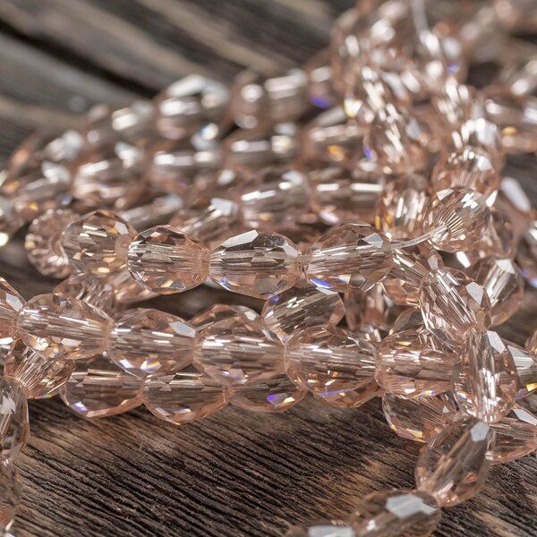 бусина "капля", граненая, стекло, цвет розовый, 8х6 мм