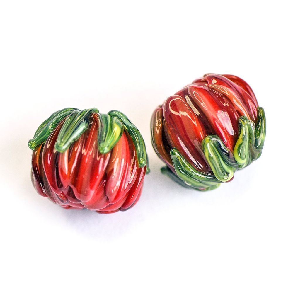 бусина, мурано "хризантема", фигурная, красно-оранжевый, 20х19мм