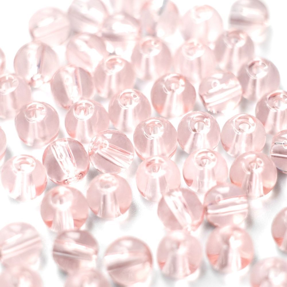 бусина, стекло 6, цвет розовый, 6 мм