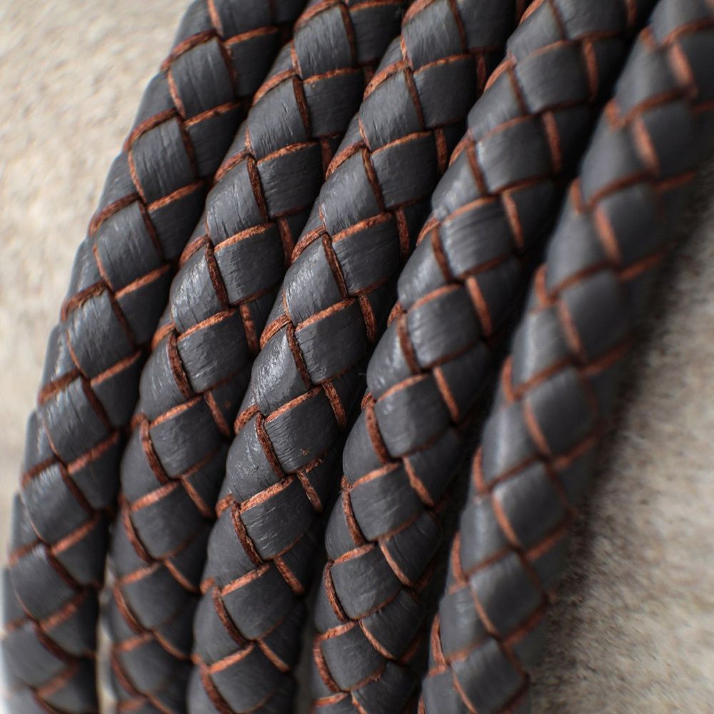 шнур кожаный круглый, плетеный, цвет серый, диаметр 5 мм