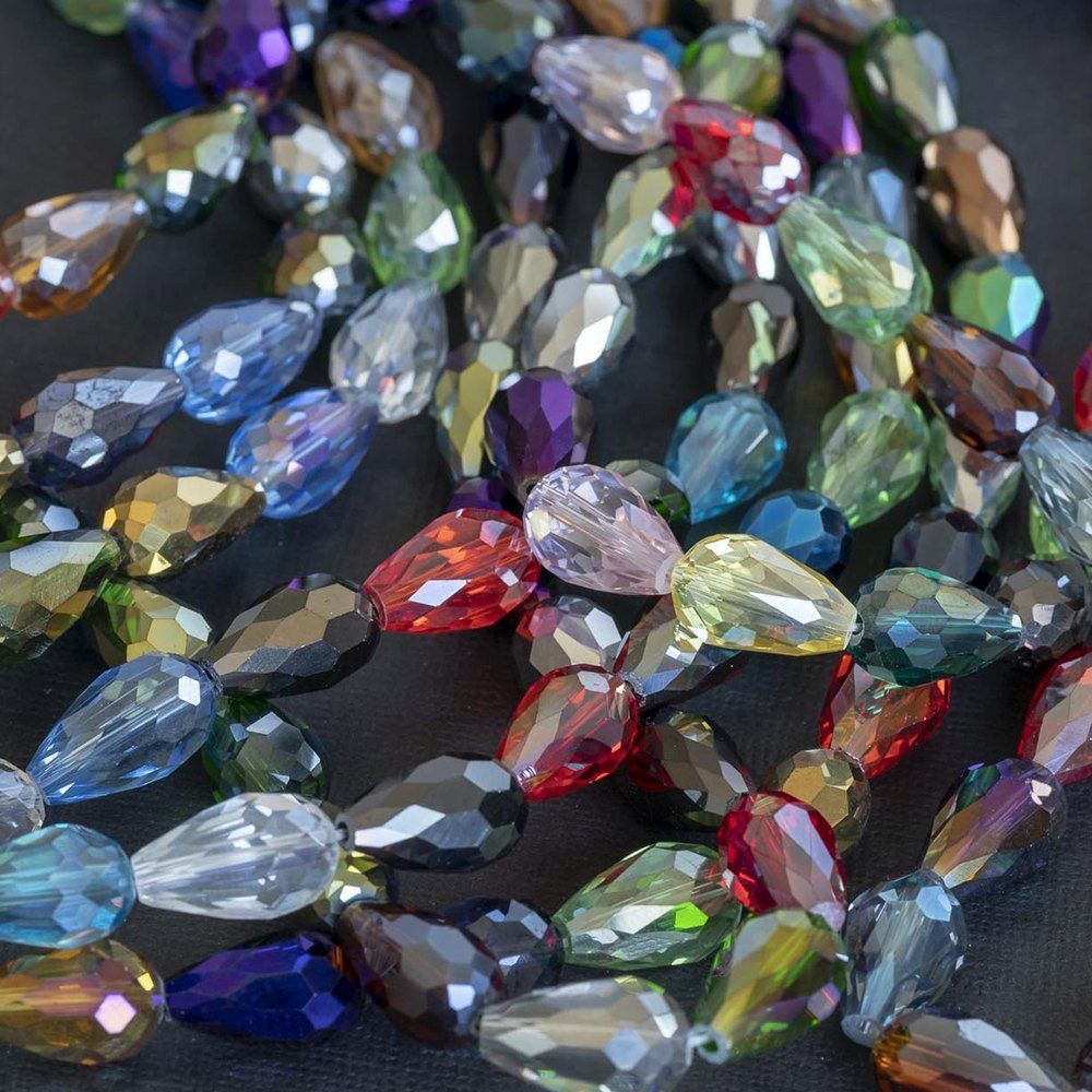 бусина "капля", граненая, стекло, цветовой микс, 15х10 мм