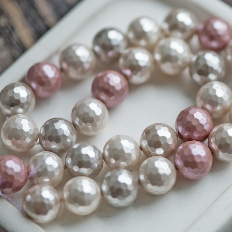 ракушечный жемчуг круглый, "граненый", цветовой микс, 12 мм