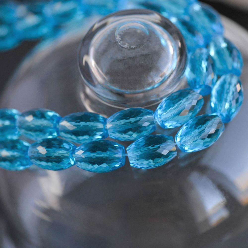 бусина, стекло овальная, граненая, цвет светло-бирюзовый, 11.5x8 мм