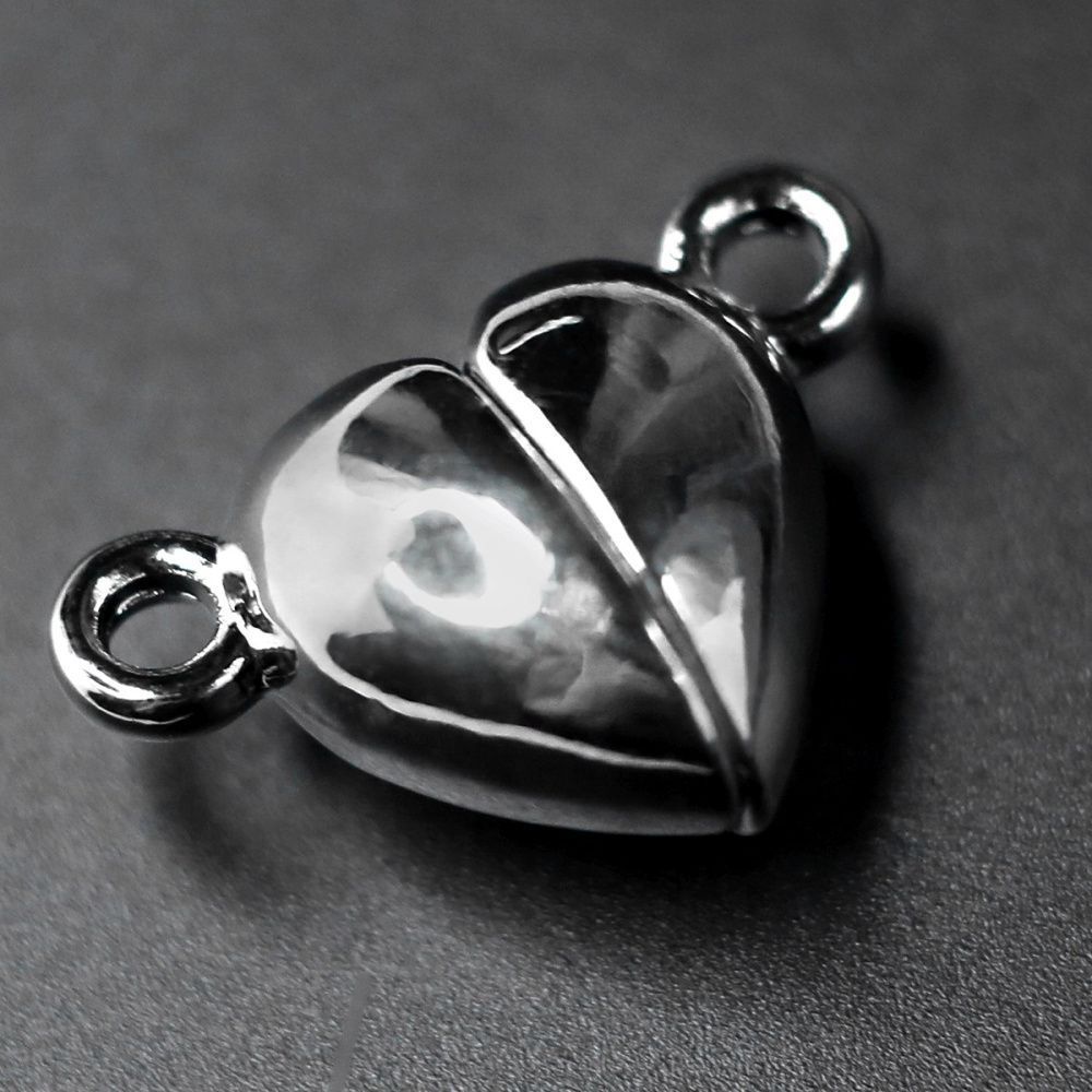 Замочки застежка магнитная "сердце", цвет платина, 9.5x15x6.5 мм