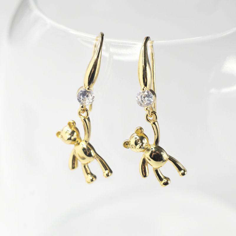 швензы "мишутка", с цирконием, позолоченные, 35 мм 