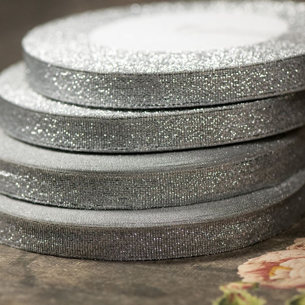 лента парчовая, цвет серебристый металлик, ширина 9 мм