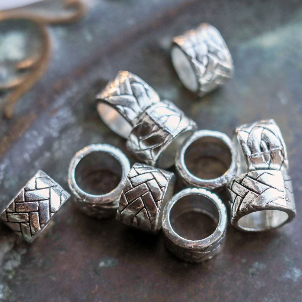 ес бусина металл "плетёнка", цвет античное серебро, 13x8 мм