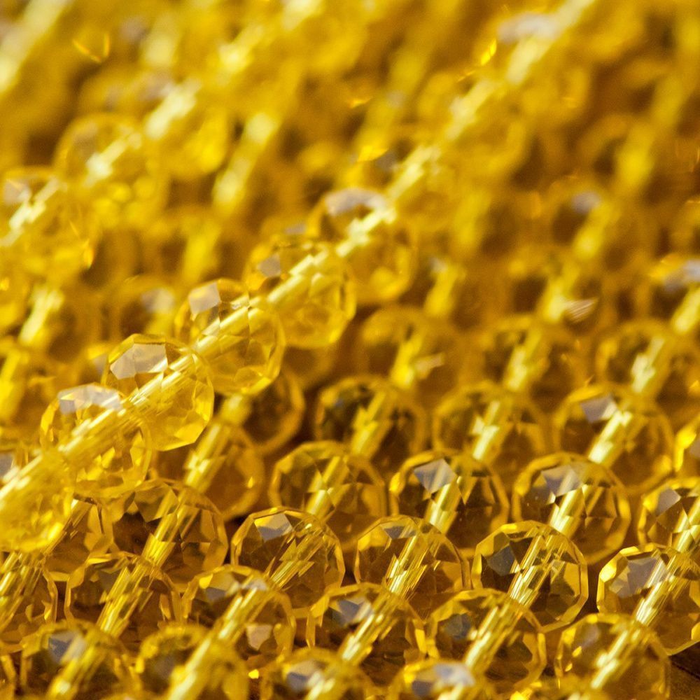 бусина, стекло абакус 8, граненая, цвет желтый, 8х6 мм