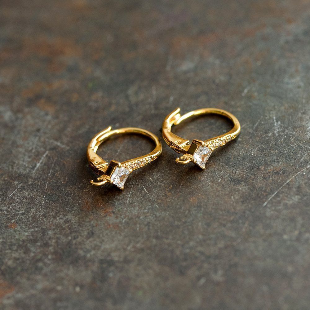 швензы "люкс", с цирконием, позолоченные, 18x11.5x5 мм 