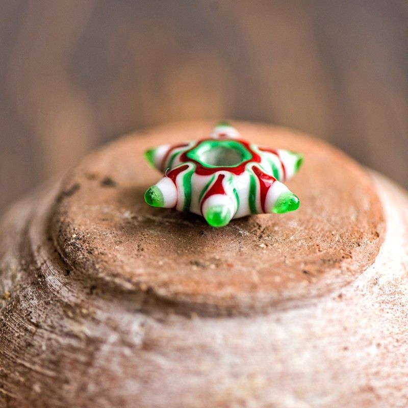 бусина, мурано "мандала-новогодняя", зеленая серединка, 25х5 мм