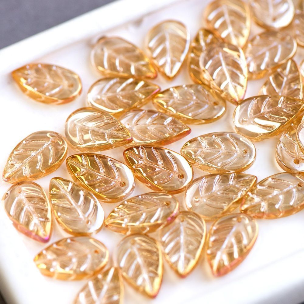 подвеска стеклянная "листик", цвет золотистый ав, 18x11x4 мм