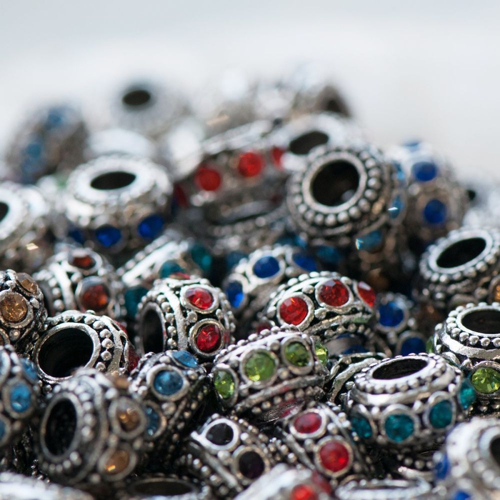 ес бусина "роскошь 2", стразы, цвет платина, 10х6 мм