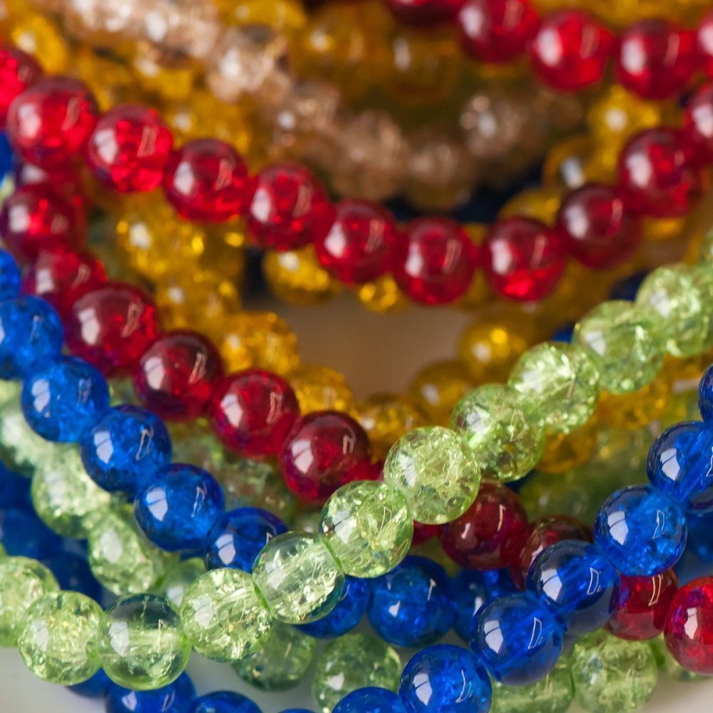 бусина, стекло "кракле", цветовой микс, 8 мм