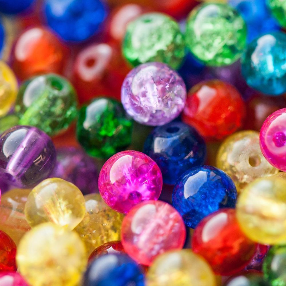 бусина, стекло "кракле", цветовой микс, 6 мм