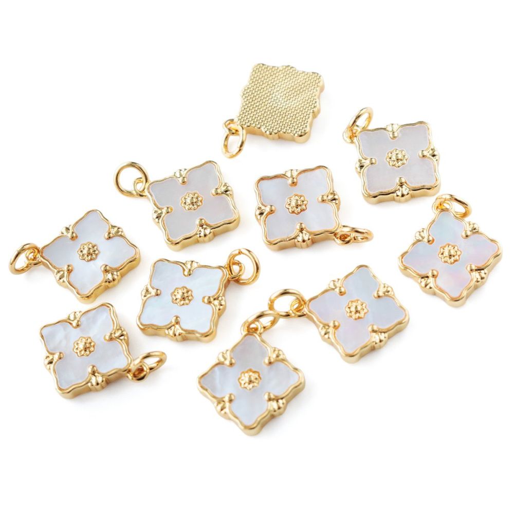 подвеска металл "даймонд", перламутр/позолота, 16x14x3 мм