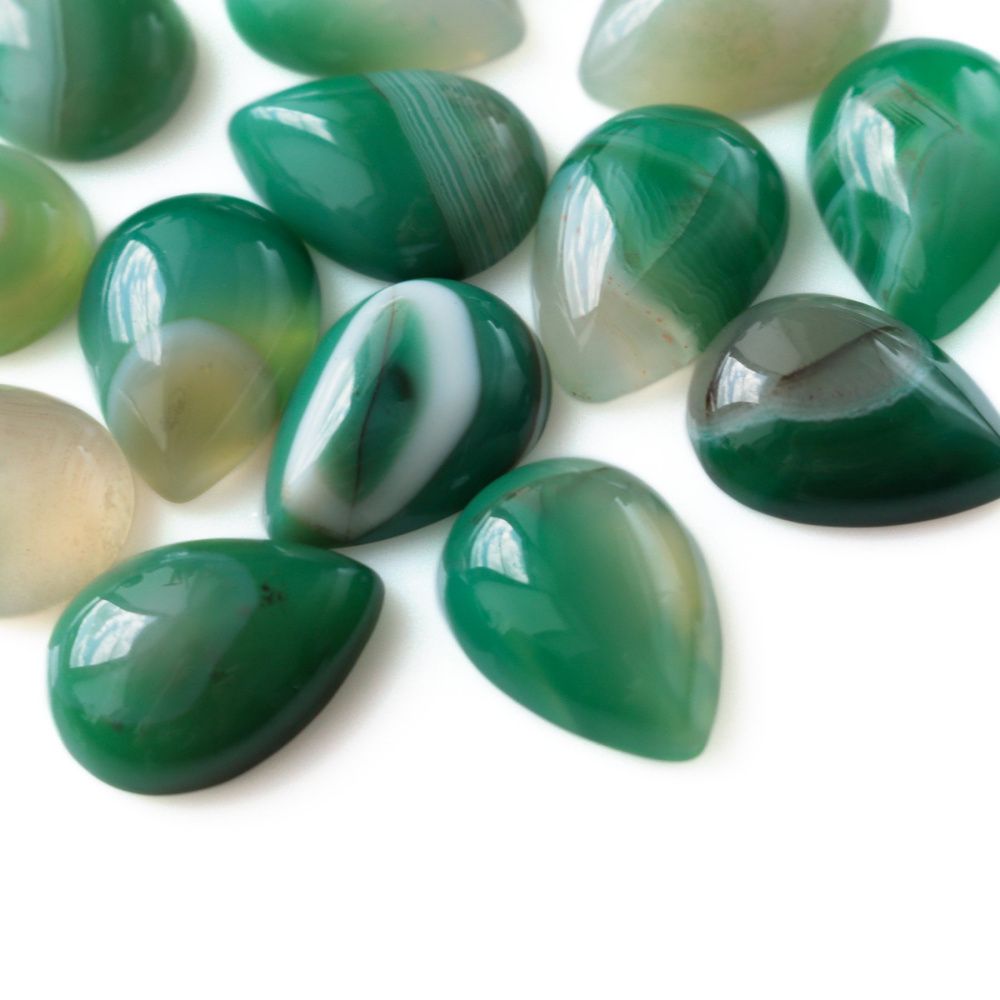кабошон агат каплевидный, полосатый, цвет зеленый, 25x18x6-7 мм