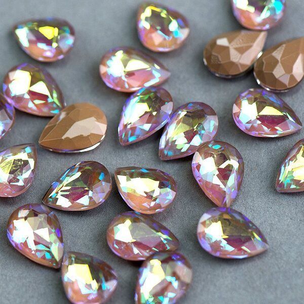 кабошон стекло кристалл, каплевидный, цвет grey shimmer, 14х10 мм