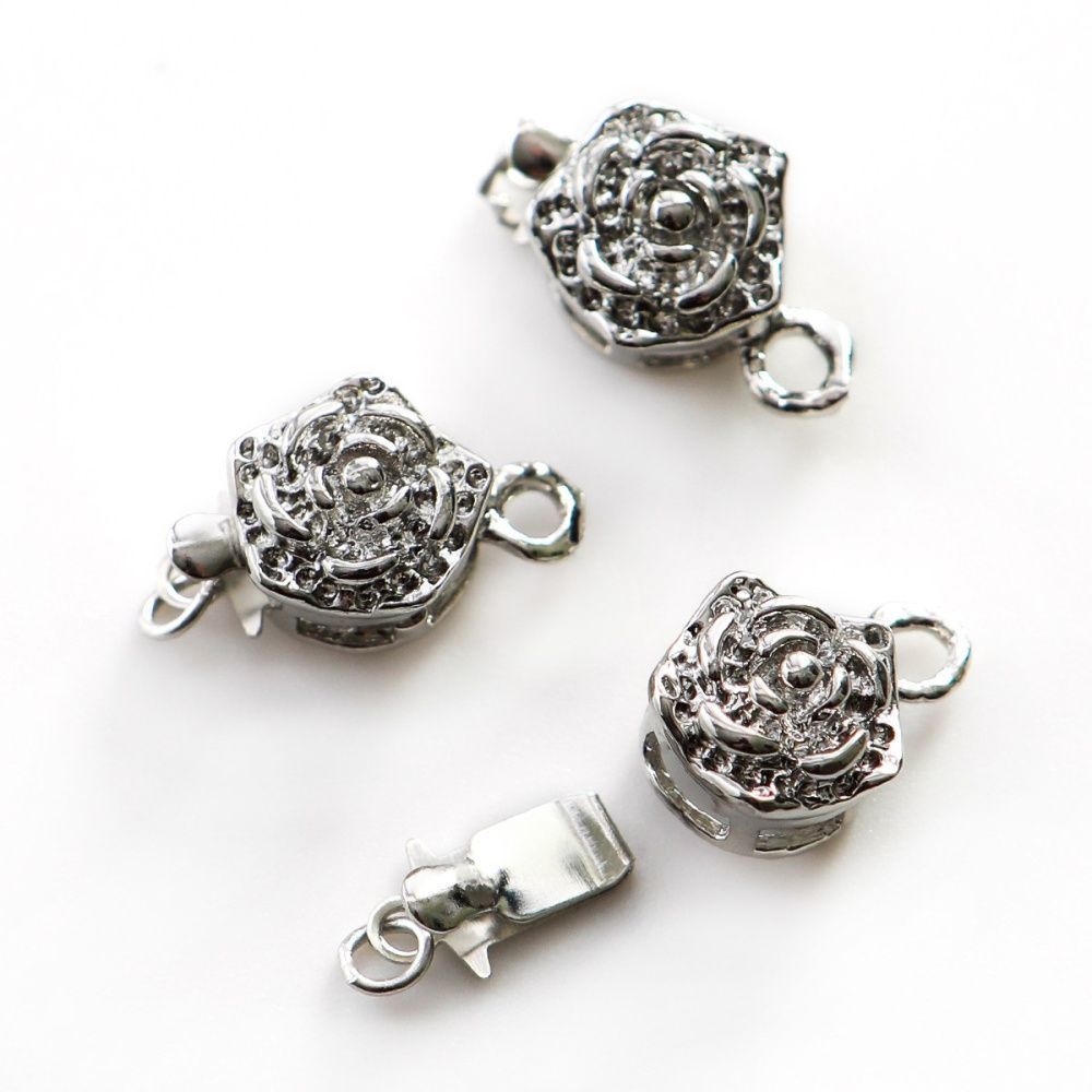 замок для украшений "цветок", цвет платина, 15x10 мм