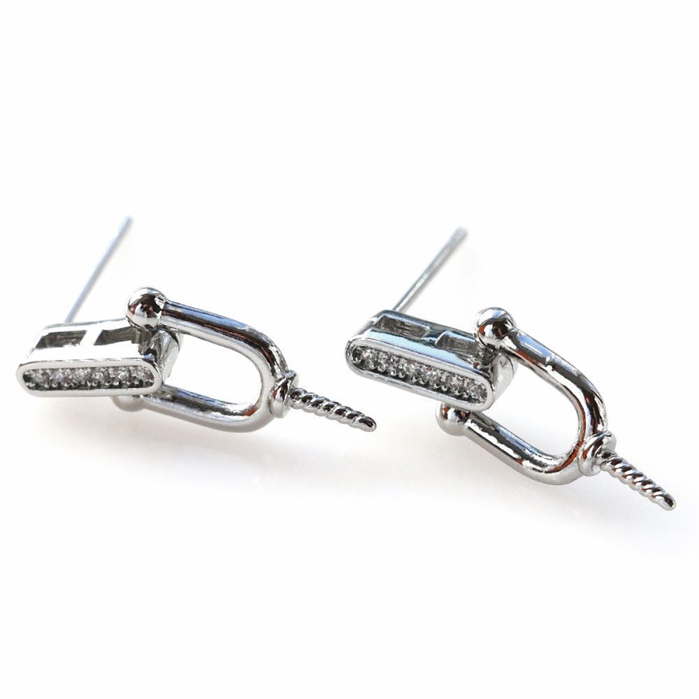 пуссеты "стремя", с цирконием, покрытие платина, 19.5 мм