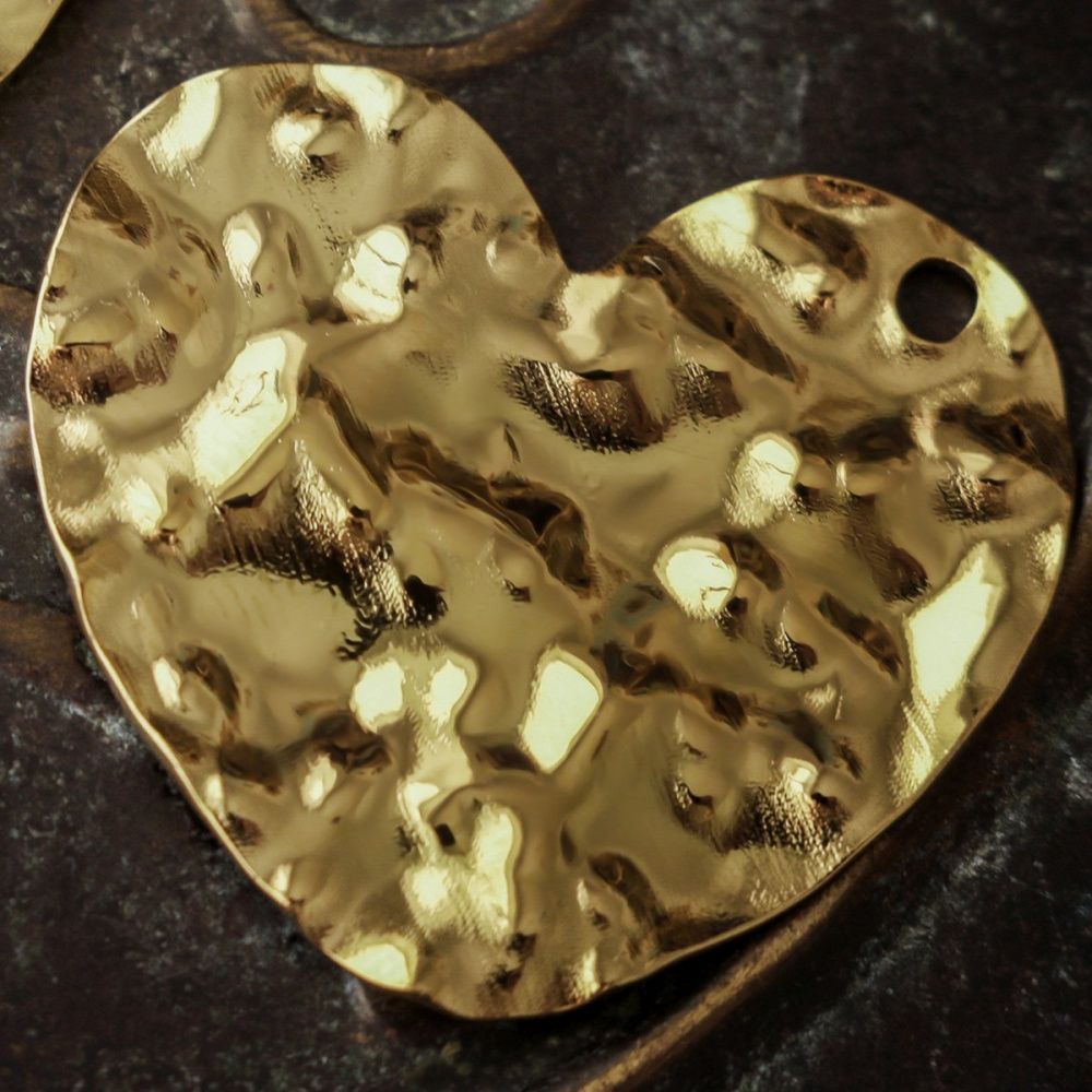 подвеска сталь "мятое сердце", позолота, 29x31x2 мм