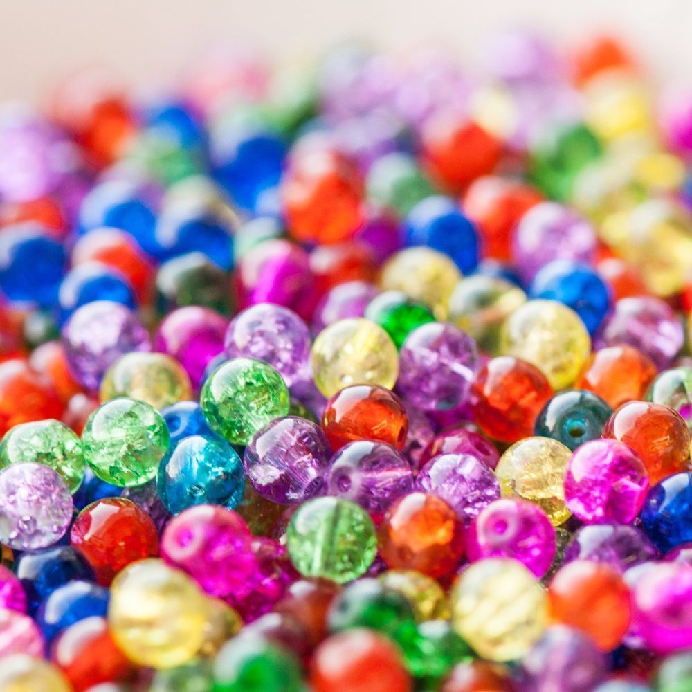 бусина, стекло "кракле", цветовой микс, 6 мм