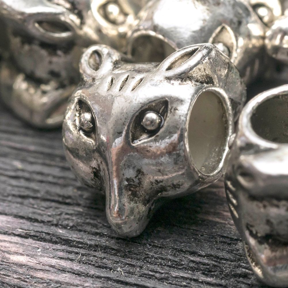 ес бусина металл "фокс", цвет античное серебро, 10х9х7 мм