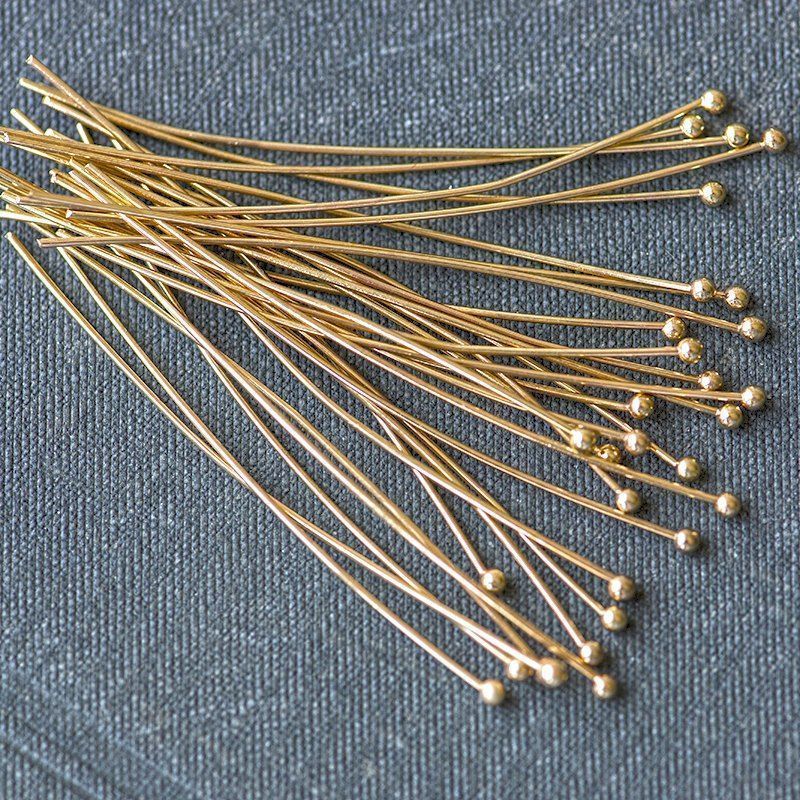 пины с шариком, позолота,  50x0.8 мм