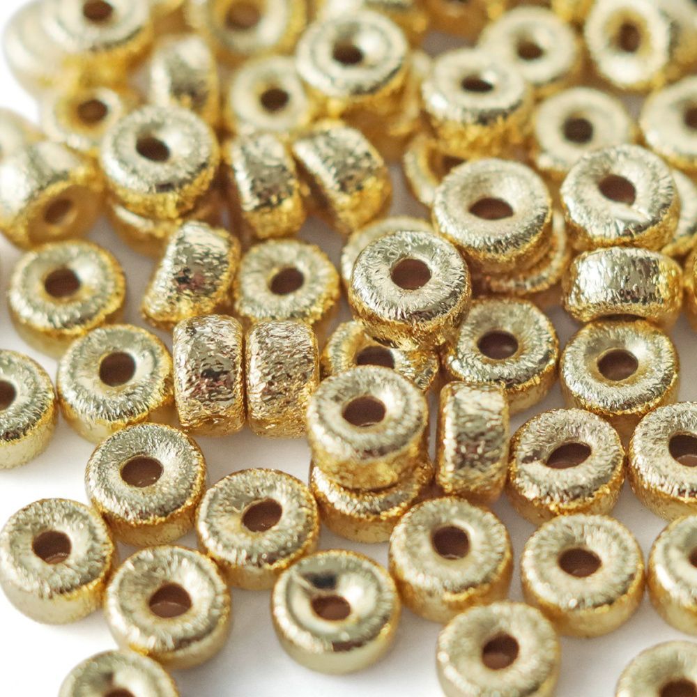 бусина, металл "текстура", позолота, 5x2.5 мм