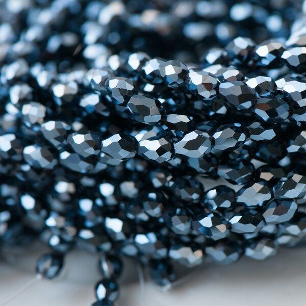 бусина "капля", граненая, стекло, цвет черный гематитовый, 5х3мм