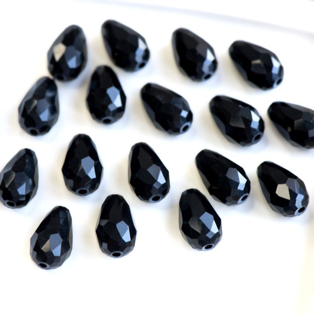 бусина "капля", граненая, стекло, цвет черный, 15х10 мм