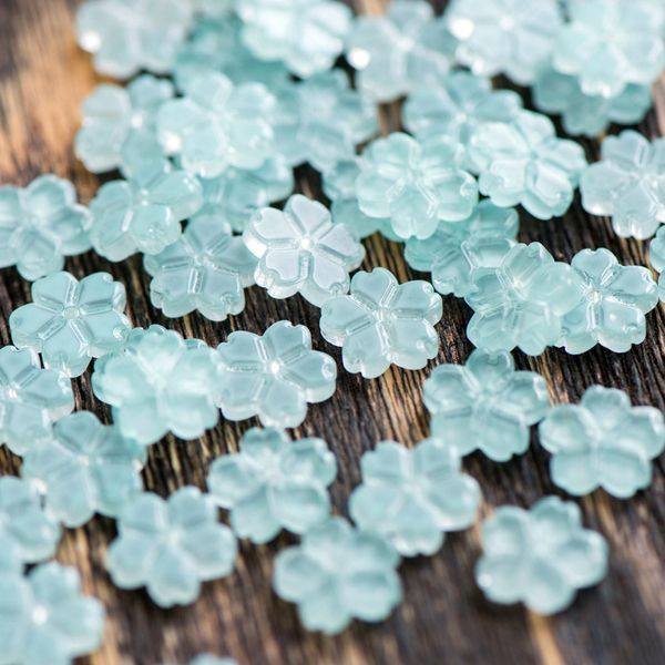 бусина "гардения", стекло, цвет светло-бирюзовый, 11x2.7 мм