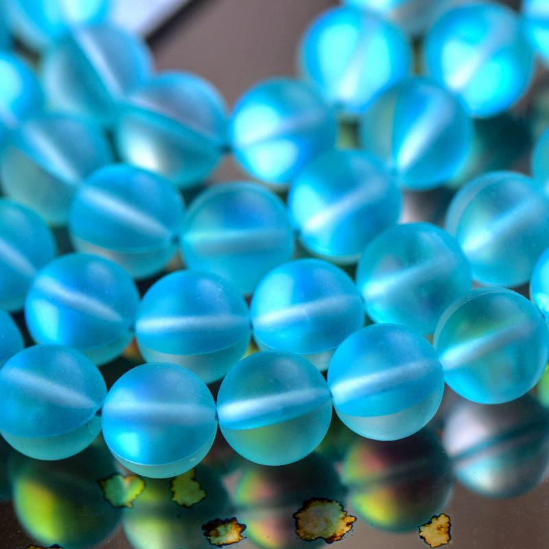 бусина, стекло "лунный камень", цвет бирюзовый, 10 мм