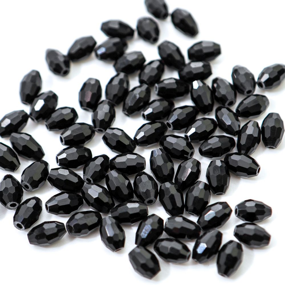 бусина, стекло овальная, граненая, цвет черный, 8х6 мм