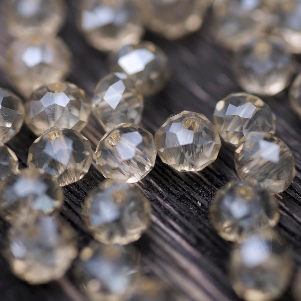 бусина, стекло абакус 6, граненая, цвет шампанского, 6х4 мм