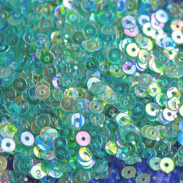 пайетки плоские, бирюзовый перламутр радужный, 4 мм