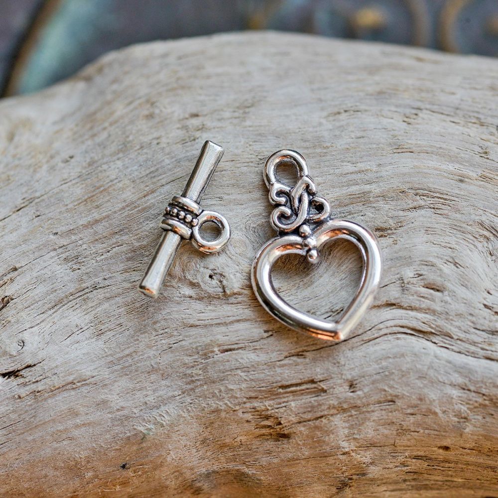 Замочки тоггл "сердечко", цвет античное серебро, 21х13 мм