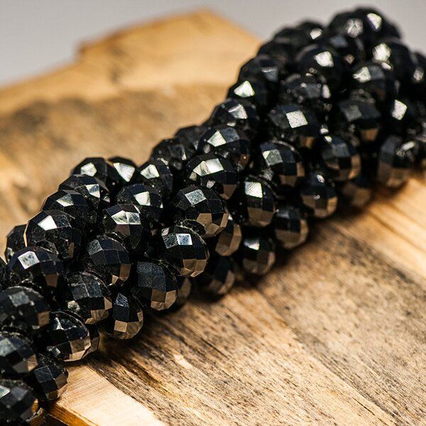 бусина, стекло абакус 12, граненая, цвет черный, 12х8 мм