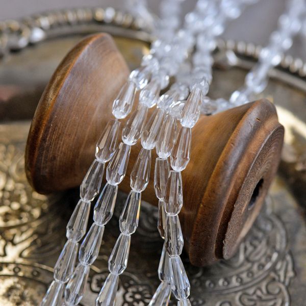 бусина "капля", граненая, стекло, цвет прозрачный, 10х4 мм