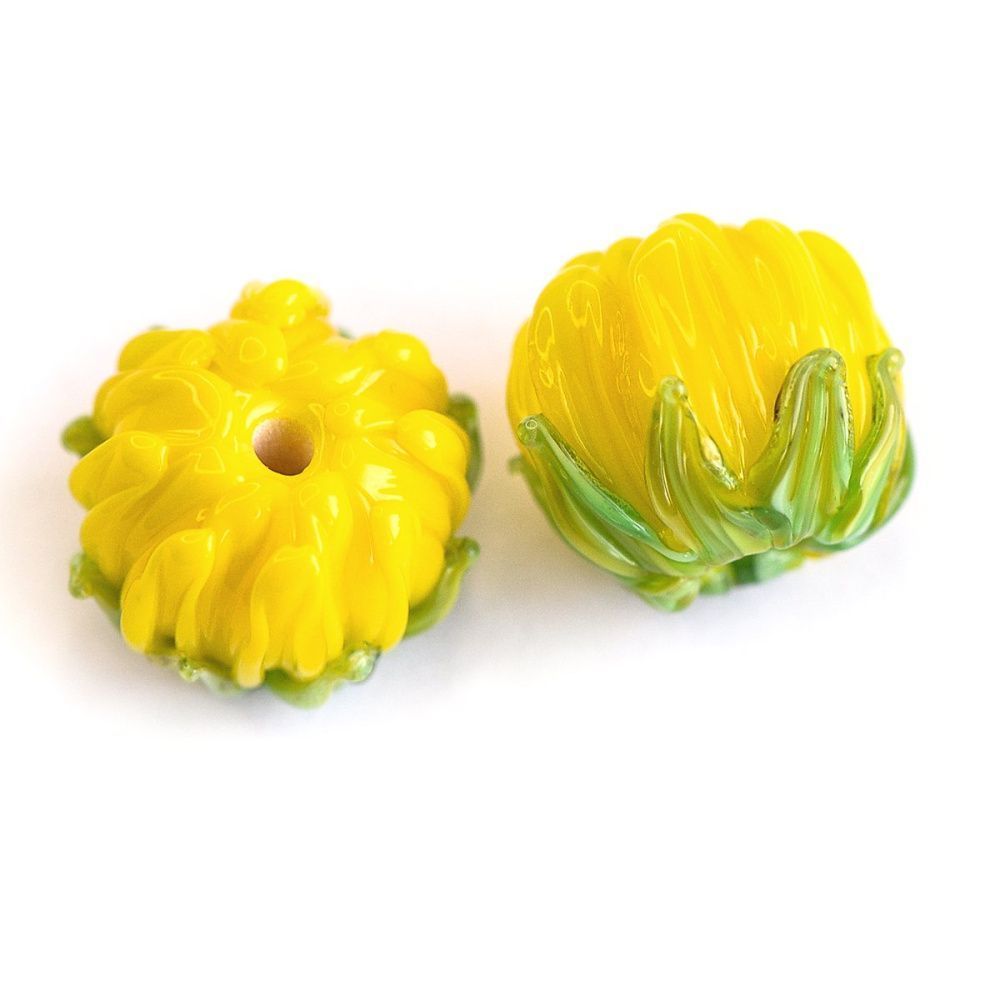 бусина, мурано "хризантема", фигурная, желтый, 12х15 мм