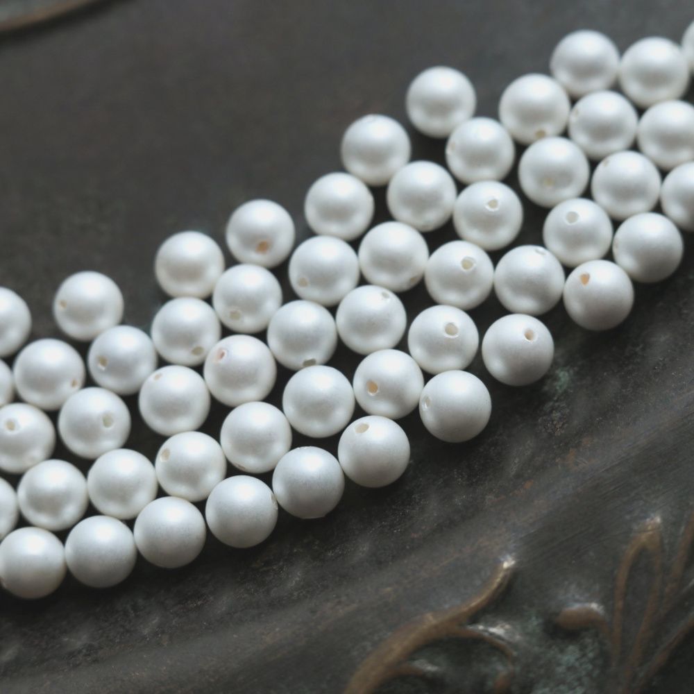 ракушечный жемчуг круглый, матовый, цвет молочный, 6 мм