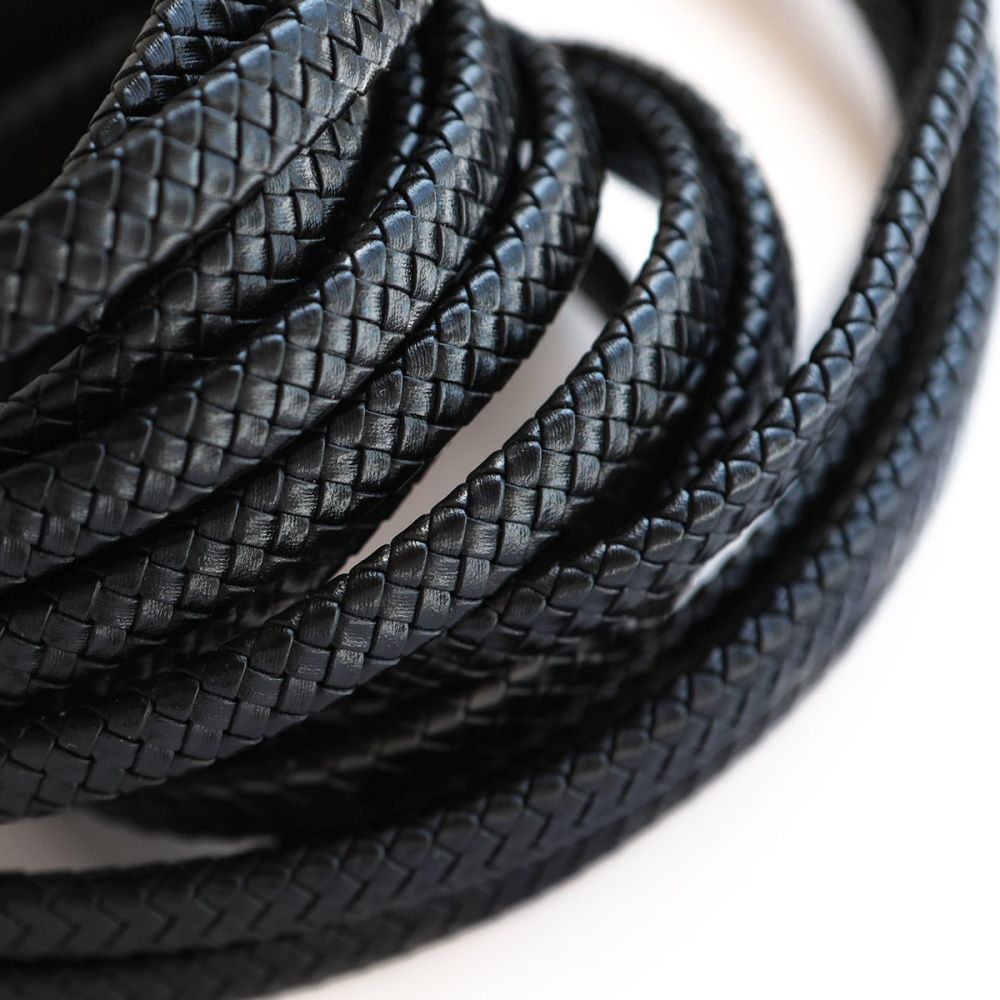 шнур кожаный плоский, плетеный, цвет черный, 10х5 мм