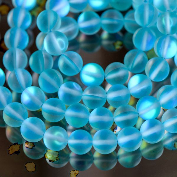 бусина, стекло "лунный камень", цвет бирюзовый, 8 мм
