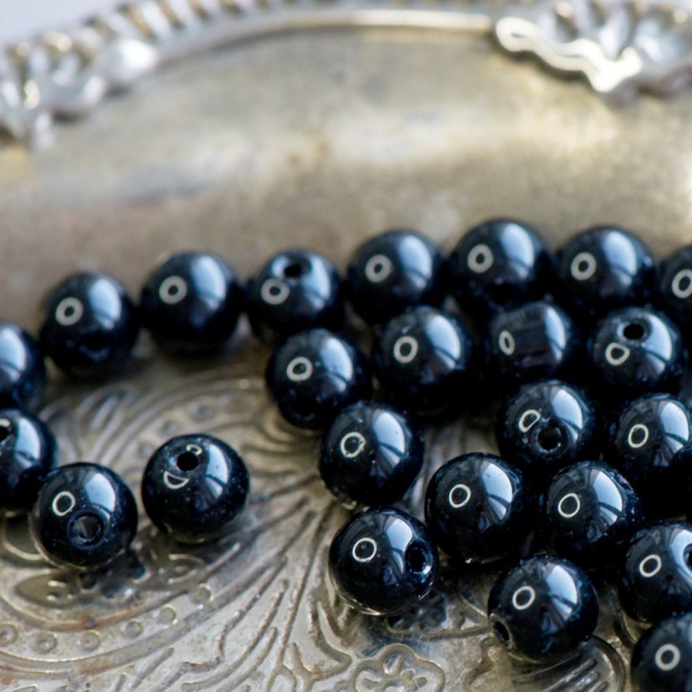 бусина, стекло 8, цвет черный, 8 мм